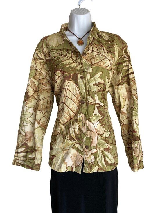 units Tops - VTG 100% Cotton units Women's XL Dark Boho Button Up Floral Tunic Blouse Shacket